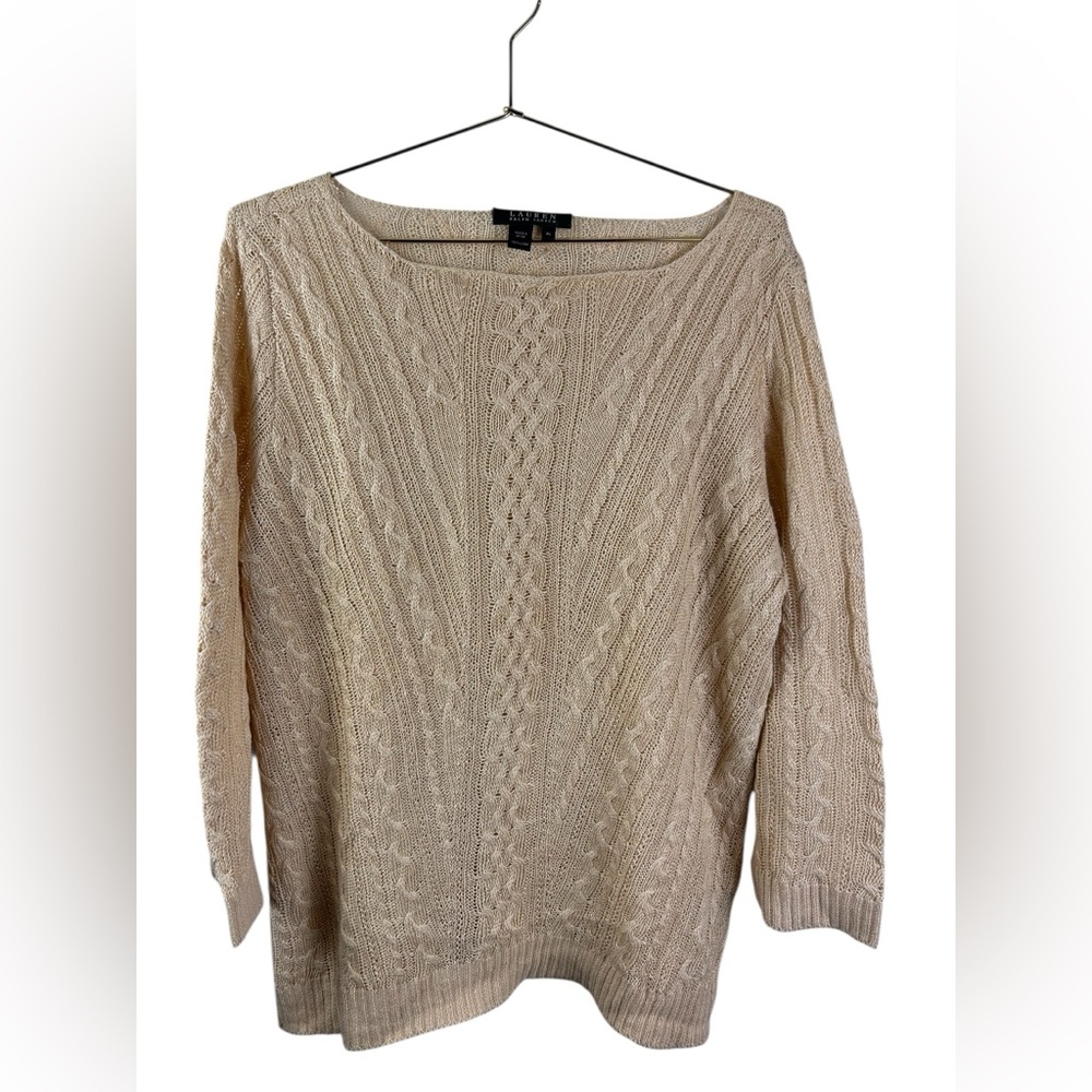 Lauren Ralph Lauren women's cable-knit sweater in a light beige or cream color